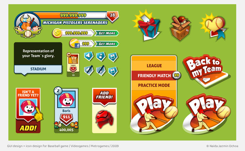 GUI design + icon design for Baseball game