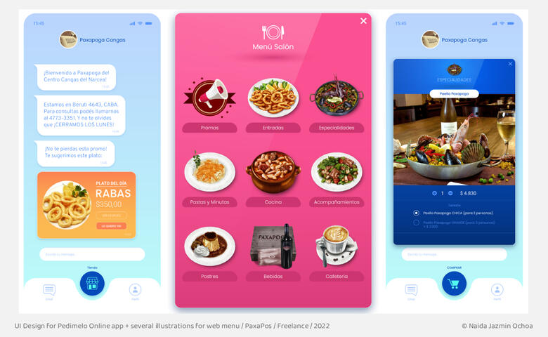 UI Design for Pedimelo Online app + several illustrations for web menu