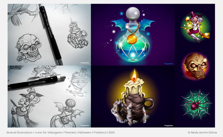 Several illustrations + icons for Videogame